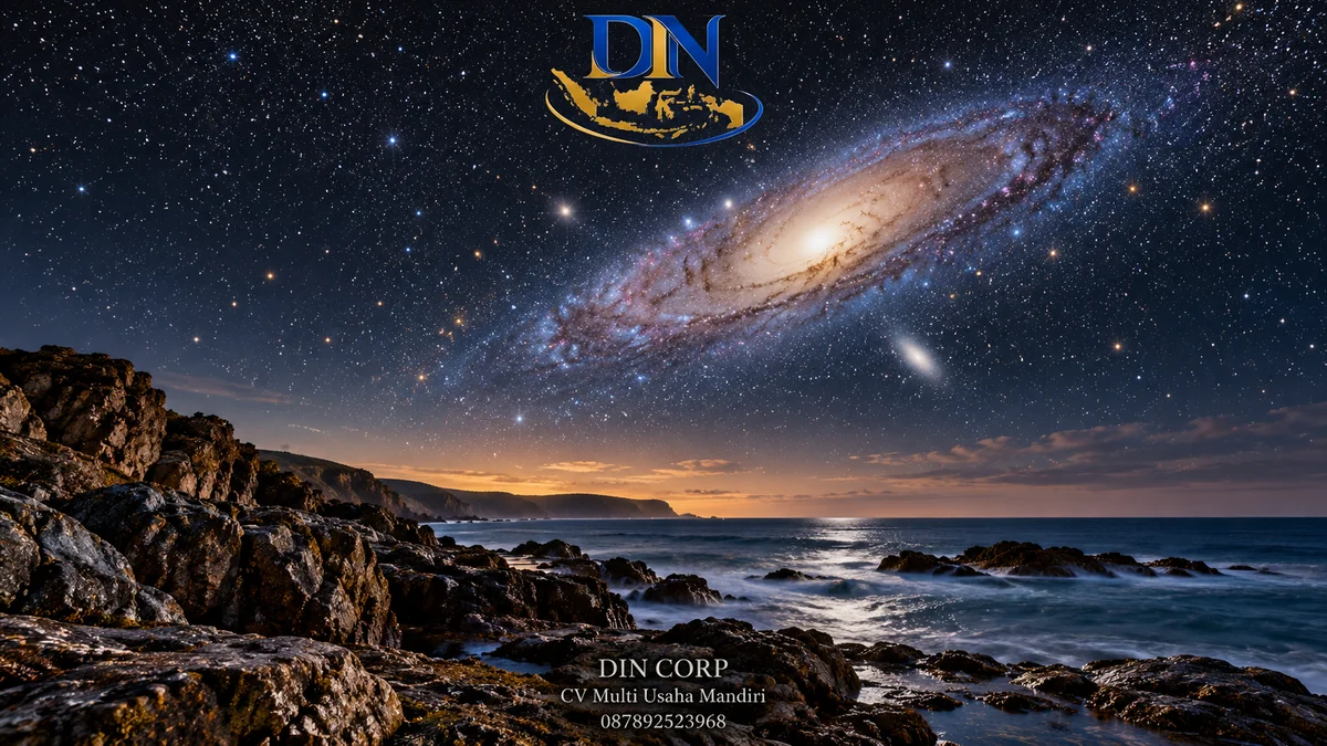 Ilustrasi konseptual: APOD menjelaskan cara citra Andromeda menampilkan galaksi di atas horizon Australia