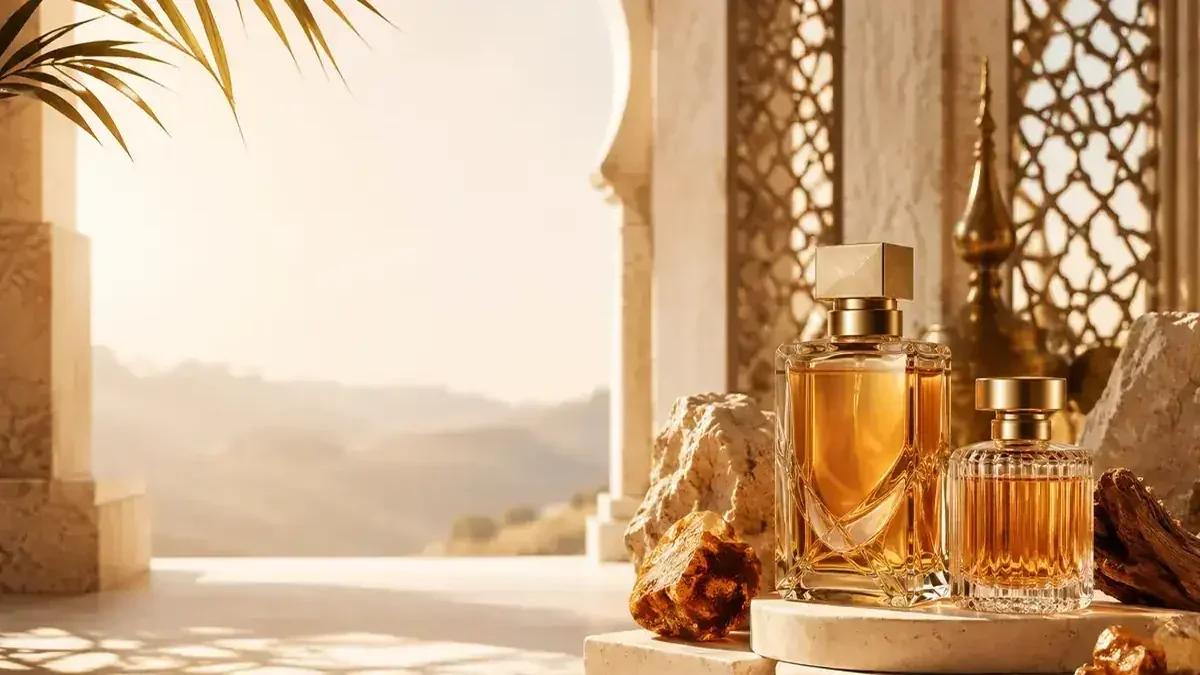 Rangkaian botol parfum bergaya editorial
