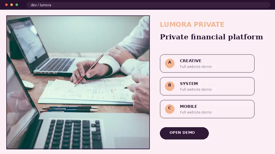 Preview demo website LUMORA PRIVATE