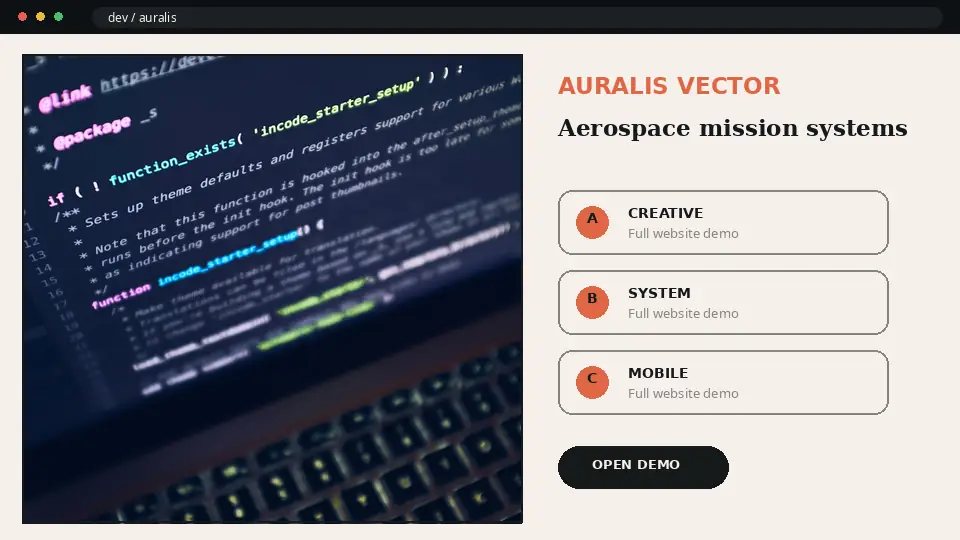 Preview demo website AURALIS VECTOR