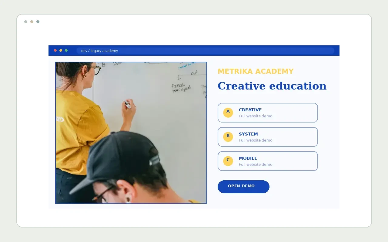 Preview demo website METRIKA ACADEMY