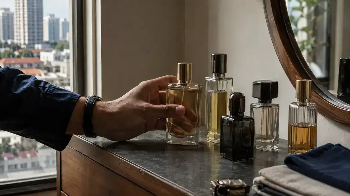 Pilihan botol parfum di sebuah meja display